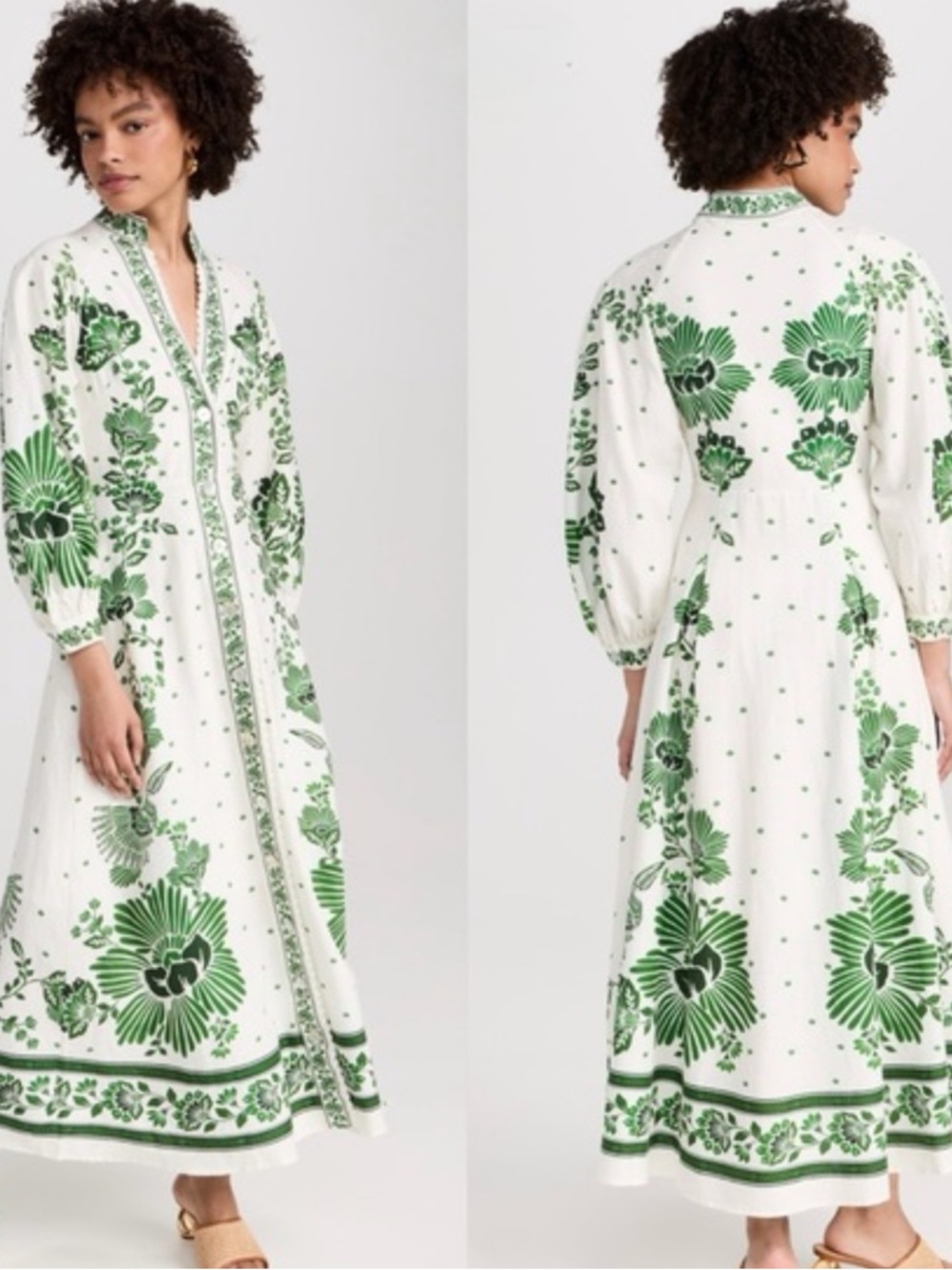 Magaschoni Green Floral Maxi Dress Button Front Influencer spring Favorite M - Picture 3 of 12